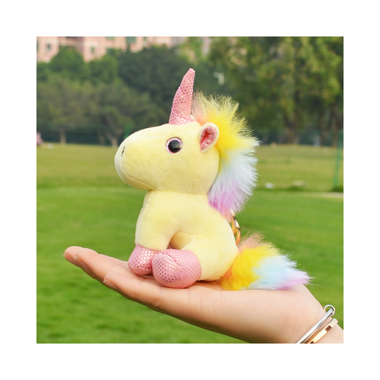 (Yellow) Plush Unicorn Keychain Stuffed Animals Toys Backpack Ornaments Pendant Key Ring