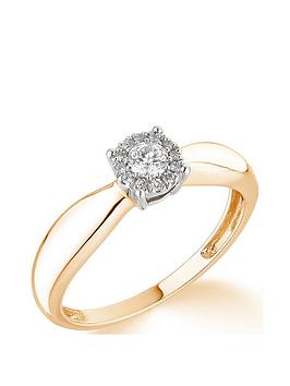Love Diamond 9Ct White Gold 0.20Ct Diamond Halo Solitaire Engagement Ring
