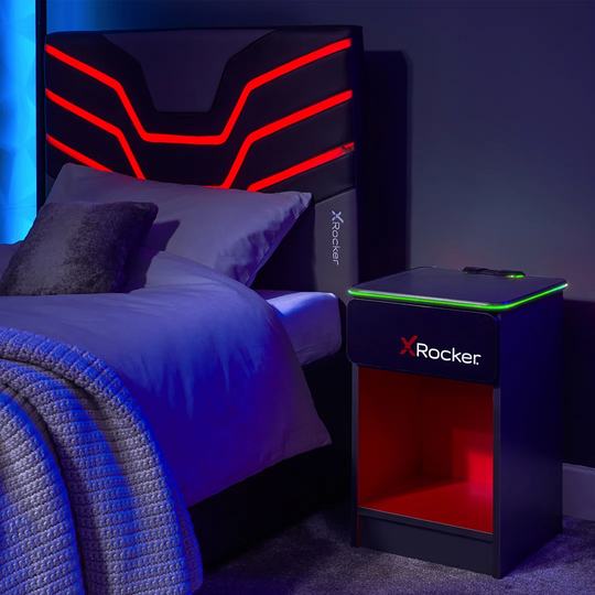 Carbon-tek Bedside Table With Wireless Charging And Led Lights