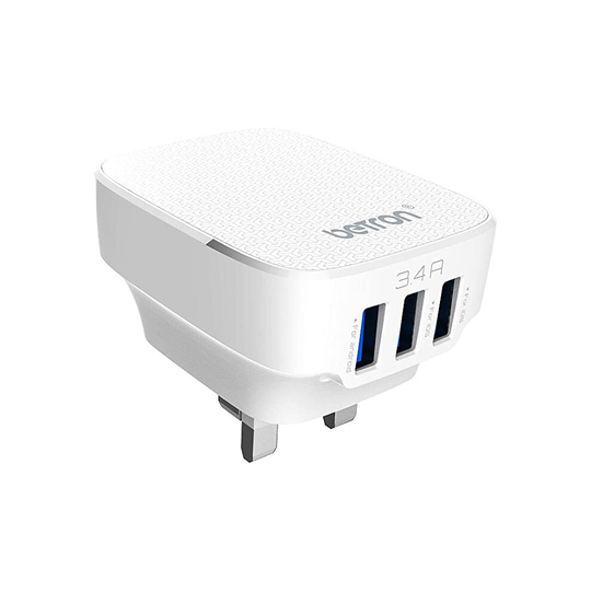 Betron USB Plug Charger Mains Charging Adapter Socket Fast 3 Ports 3.4A for Samsung Galaxy Phone iPhone Sony Xperia