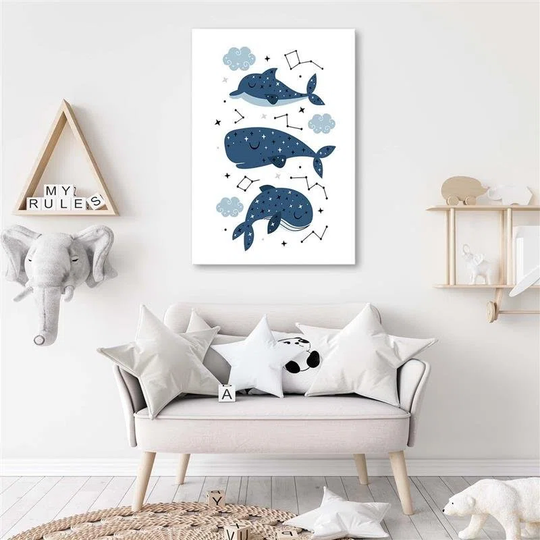 Canvas Print Happy Whale Blue