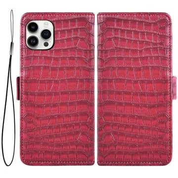 Crocodile Series iPhone 14 Pro Wallet Case - Red