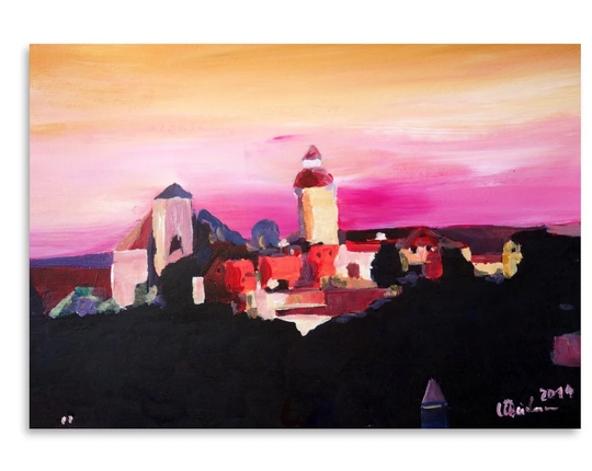 Nuremberg with Castle at Dusk by M Bleichner - Painting Print on Paper
