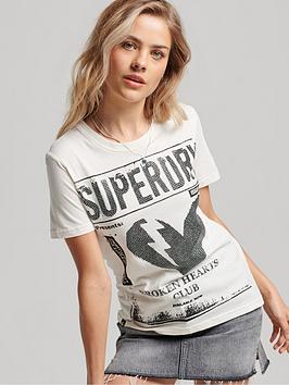 Superdry Vintage Poster Tee - Cream, Cream, Size 8, Women