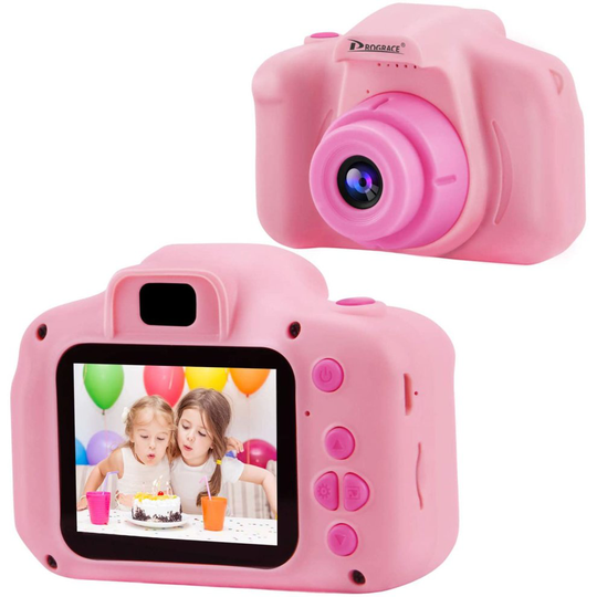 PROGRACE Kids Camera Children Digital Cameras for Girls Birthday Toy Gifts 4-12 Year Old Kid Action Camera Toddler Video Recorder 1080P IPS 2 Inch
