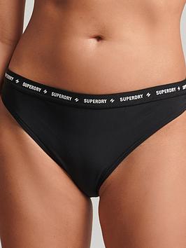 Superdry Code Micro Elastic Bikini Bottom - Black, Black, Size 14, Women