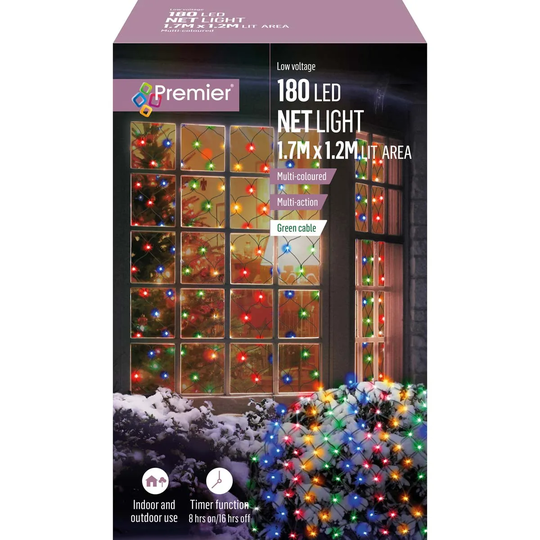 Premier Decorations 1.75X1.2M 180L Multi Action Net Light Multicolour LEDs