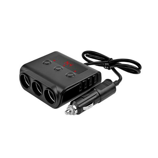 12V/24V 3 Sockets 4 USB Car Charger Adapter DC Outlet Cigarette Lighter Splitter