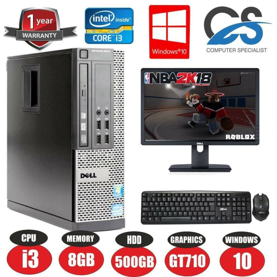 FAST DELL BUNDLE DESKTOP PC FULL SET COMPUTER INTEL i3 8GB 500GB GT710