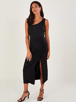 Monsoon Sleeveless Ruched Midi Jersey Dress