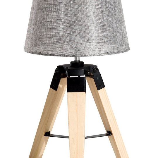 (Grey Shade) Homcom Wooden Tripod Table Lamp with Bulb Base