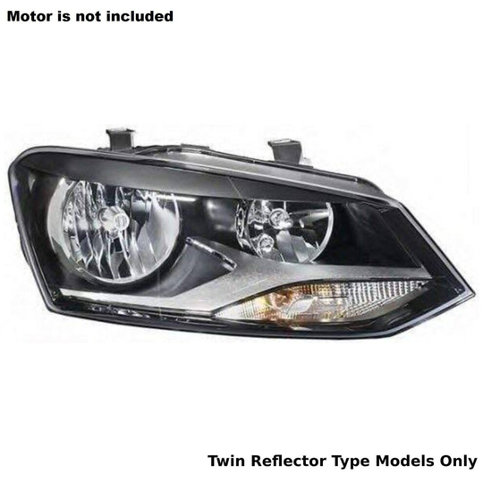 VW Polo 2009-2014 Headlight Headlamp Black Twin Reflector Type Driver Side