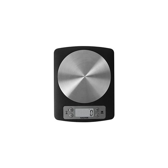 Salter 1136 BKSSDR Magnetic Kitchen Scale with Magnetic Feet, Timer & Continuous Clock Function, Measures Liquids and Fluids, Easy Clean, Ultra S