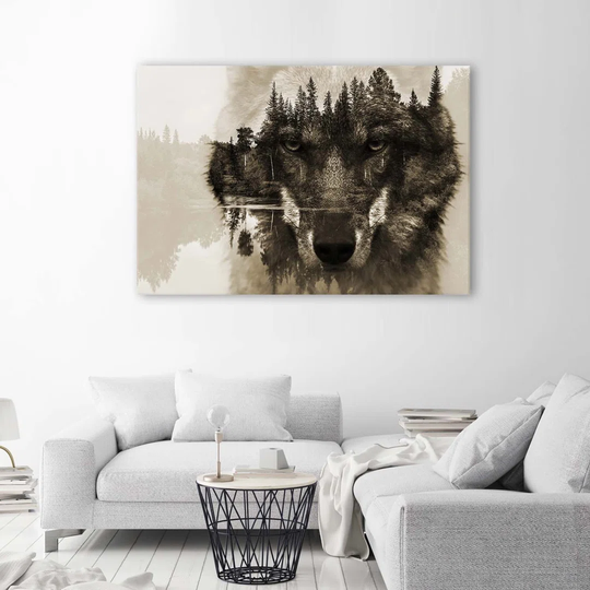 Canvas Print Wolf Forest Nature Black White
