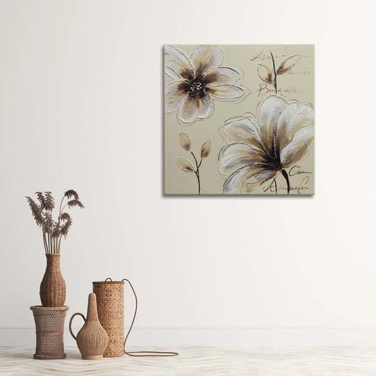 Canvas Print Flowers Beige Natura