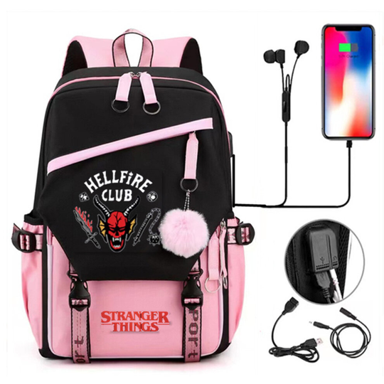 (4 #) Stranger Things Backpack School bag Unisex Travel Laptop Backpack keychain