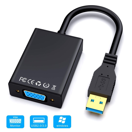 USB 3.0 to VGA Adapter, Ablewe USB 3.0/2.0 to VGA 1080P Adapter (Male to Female), Multi Monitor External Video Graphic Card Cable Converter for Wind
