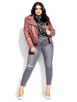 City Chic Whip Stitch Biker Jacket - Brown, Brown, Size 14, Women