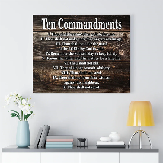Ten Commandments Gold Tablets - Wrapped Canvas Typography