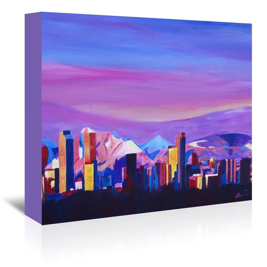 Denver Colorado Sunset Mood with Mountains by M Bleichner - Unframed Painting Print on Paper