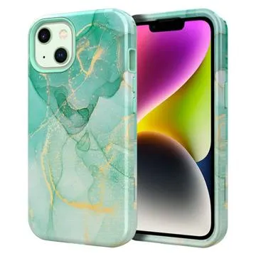 Stylish Gradient iPhone 14 Plus Hybrid Case - Marble - Green