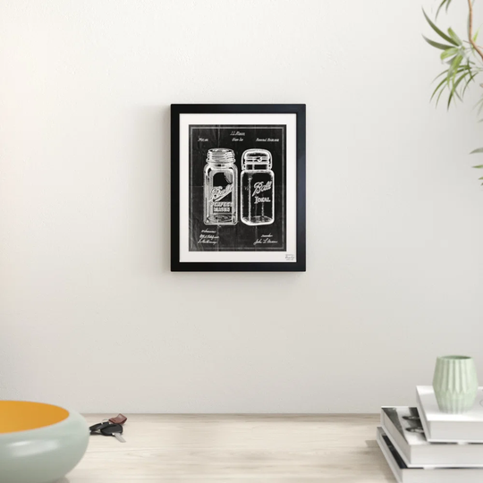 'Mason Jar - Adapted 1853 - Noir' Framed Graphic Art