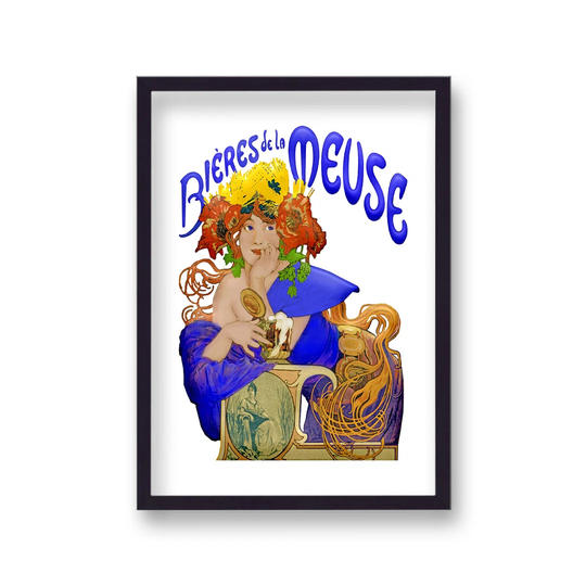 Vibrant Blue Vintage Advertising Print Bieres De La Meuse With Border