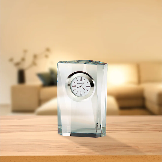 Quest Modern & Contemporary Analog Crystal Quartz Tabletop Clock in Clear/Polished Silver