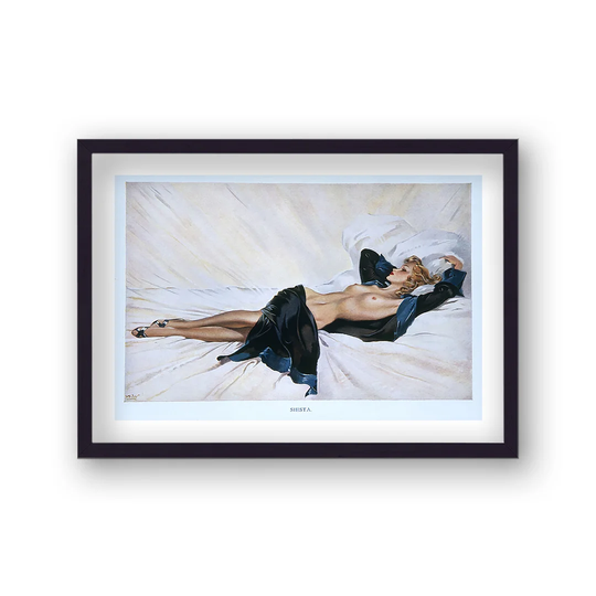 Vintage Publication Beautiful Woman Semi Naked Siesta by Vouvart - Picture Frame Graphic Art