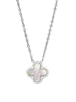 Say It With Diamonds Luck Collection Necklace - Stainless Steel (Silver & Faux Pearl), Silver, Women