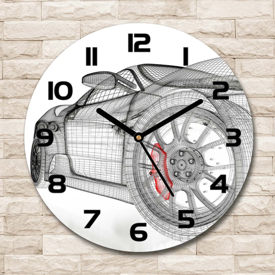 Glass Wall Clock 30Cm Round Decoration Picture Wall Art Modern Decoration Kitchen Living Room Silent - Car Grid,135979597