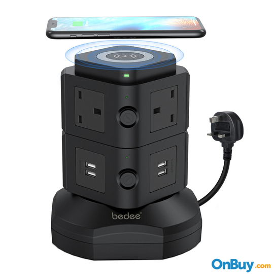 Switched Surge Protected Tower Extension Lead Multi Socket 6 Way+4 USB
