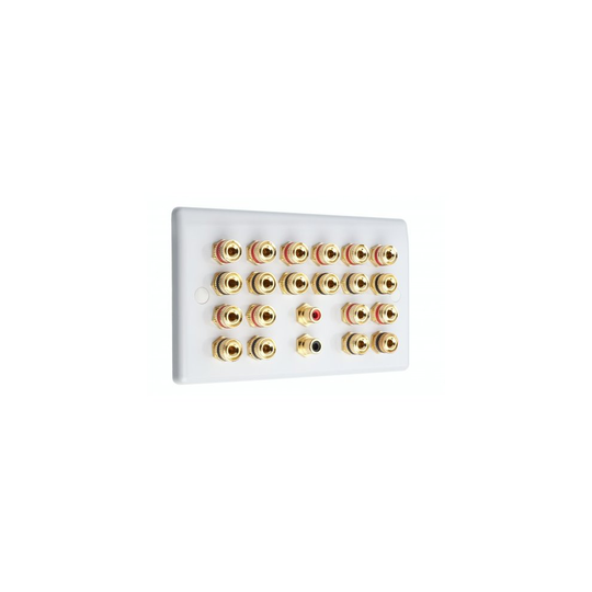 White Slim 10.2 Speaker Wall Plate 20 posts + 2 RCA Sockets - Non Solder