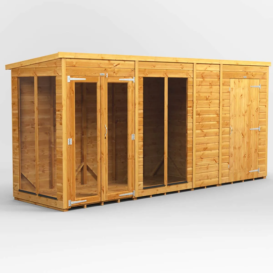 14X4 Power Pent Summerhouse Combi Including 4Ft Side Store