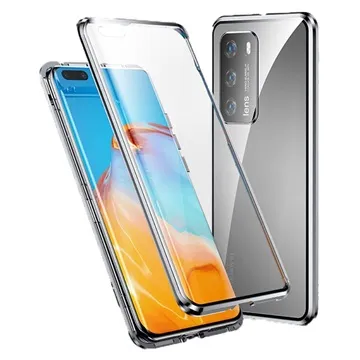 Huawei P40 Magnetic Case with Tempered Glass - Silver