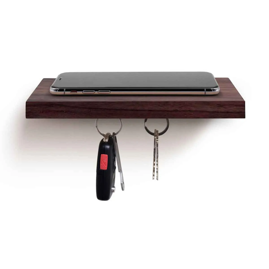 IloveHandles Plank Plus Wooden Floating Shelf With A Magnetic Underside For Mobile & Keys Storage - Walnut