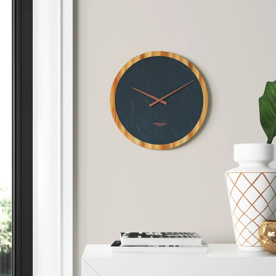 35 cm Carbon Round and Solid Wood Large Wall Clock