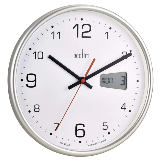 Acctim CK2367 Kalendar Digital Date Wall Clock Silver