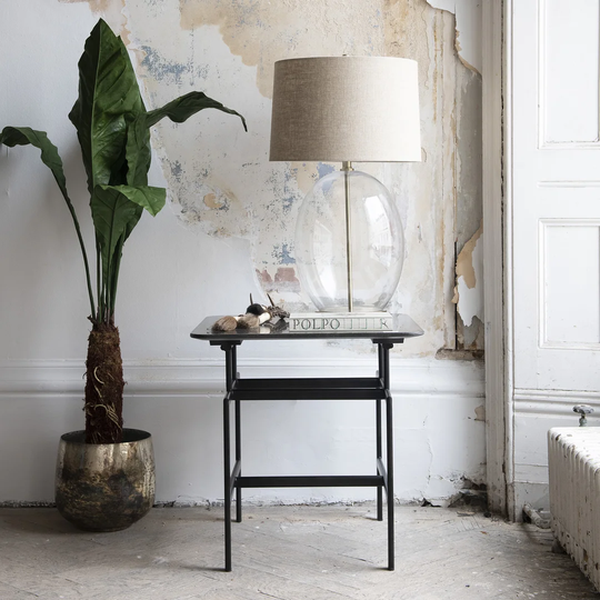 Iron And Stone Top Side Table