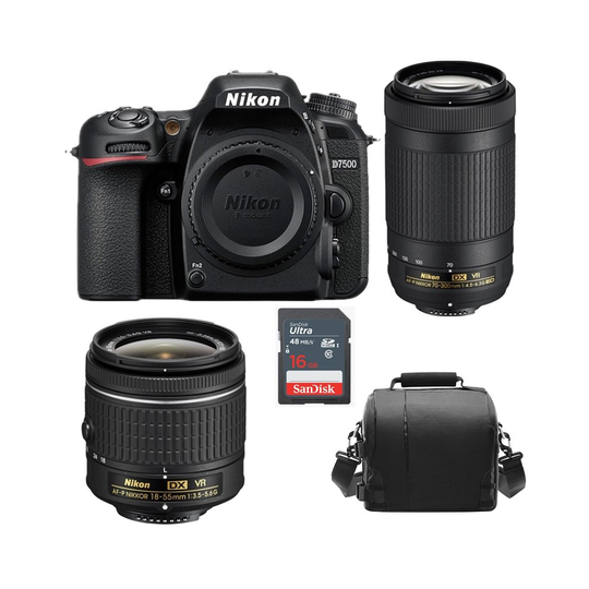 NIKON D7500 KIT AF-P 18-55MM VR+AF-P 70-300MM ED VR DX+Bag+16g SD card