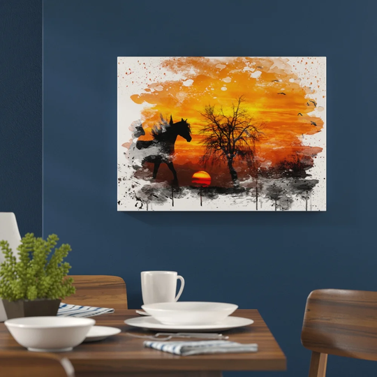'Wild Horse Sunset Birds' Graphic Art Print Poster