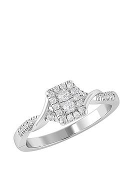Love Diamond 9Ct White Gold Twisted Band 0.20Ct Square Diamond Set Engagement Ring