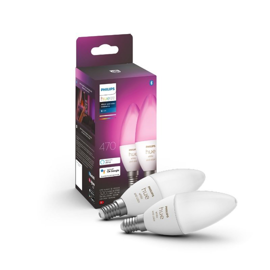 PHILIPS HUE White & Colour Ambiance Bluetooth LED Bulb - E14, Twin Pack