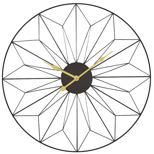 Celestial Black and Gold Metal Geo Design Round Wall Clock