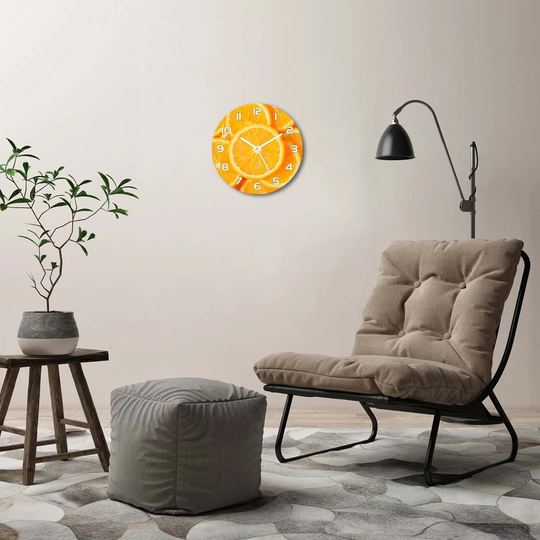Glass Wall Clock 30Cm Round Decoration Picture Wall Art Modern Decoration Kitchen Living Room Silent - Orange Slices,82046808