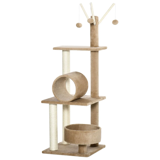 Pawhut 1.21M Cat Tree Tower With Sisal Scratching Posts Bed Tunnel Perch Teaser Toy - Brown