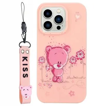 Kiss Series iPhone 14 Pro Max TPU Case with Strap - Bear