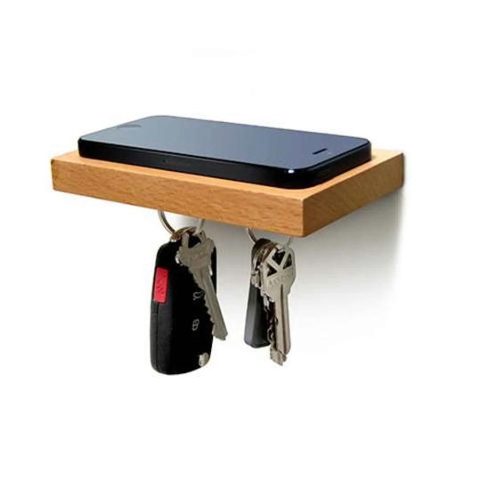 IloveHandles Plank Wooden Floating Shelf With A Magnetic Underside For Mobile & Keys Storage -natural