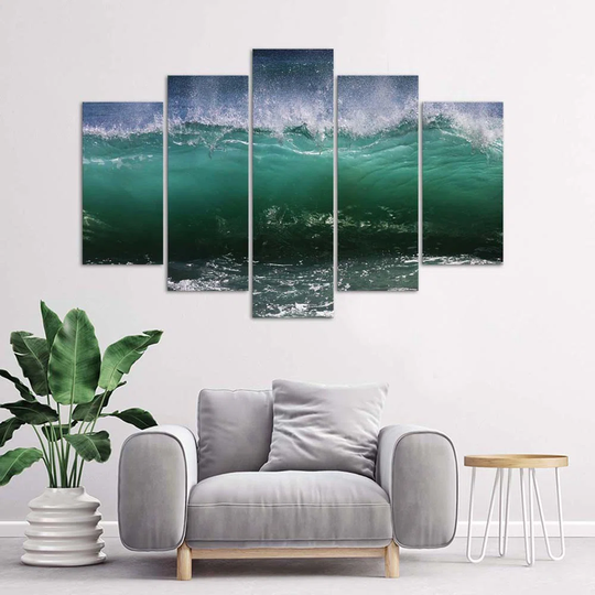 Canvas Print 5-PART Raging Waves Sea