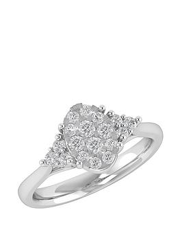 Love DIAMOND 9ct White Gold 0.50ct Diamond Oval Cluster Engagement Ring, White Gold, Size J, Women
